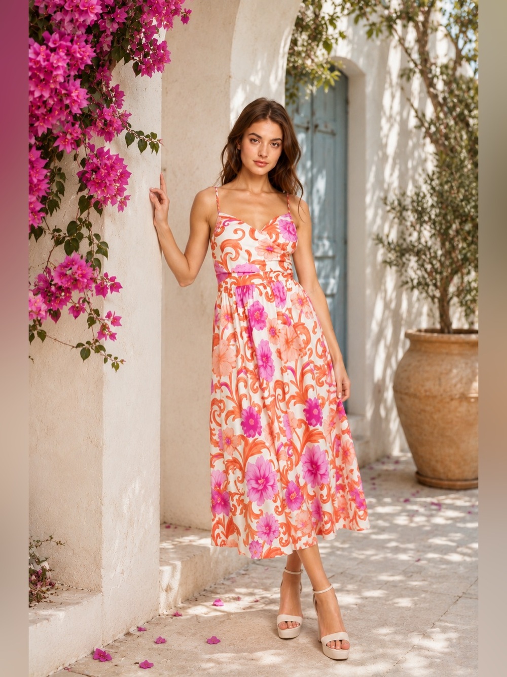 Flying Tomatoe VACAY BLOOM WOVEN MIDI DRESS Medium - Picture 7 of 7